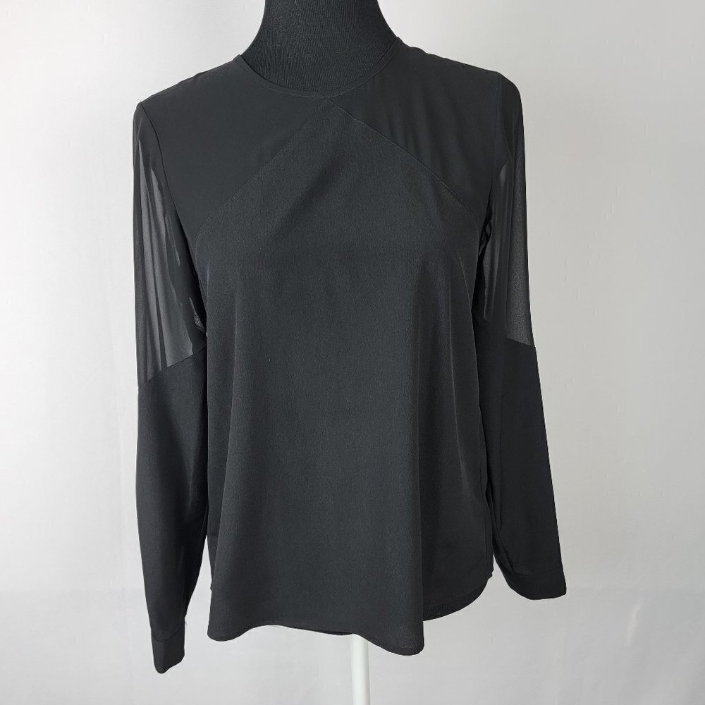 1. State Blouse Women's S Black Long Sleeve Semi-Sheer Keyhole Neck Split Back